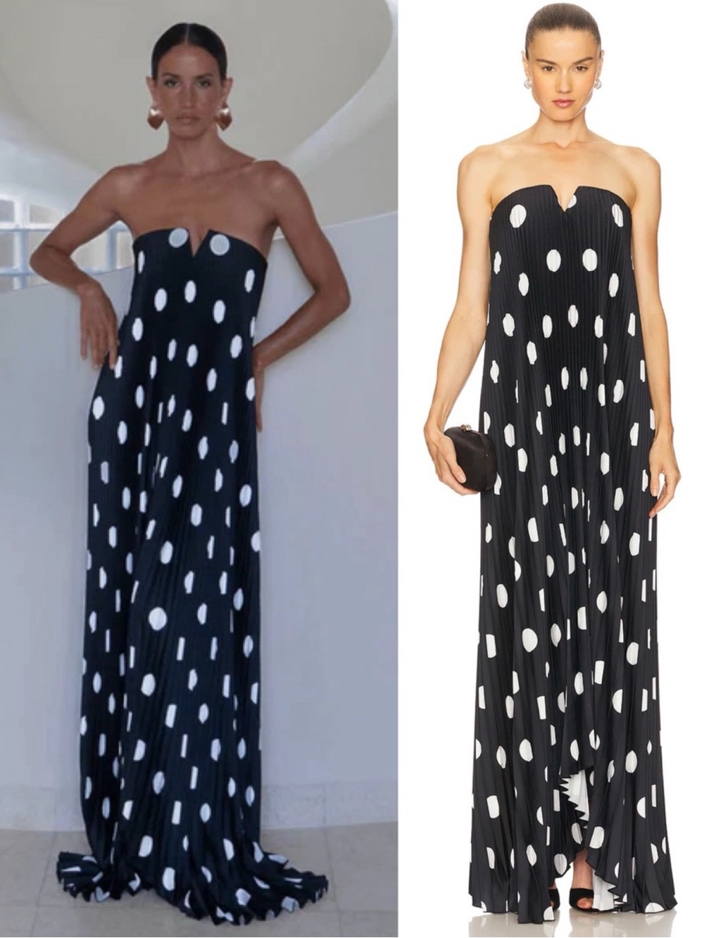 L’IDEE Black Tie Long Maxi Dress Gown Polka Dot Noir Black White Women’s US 6